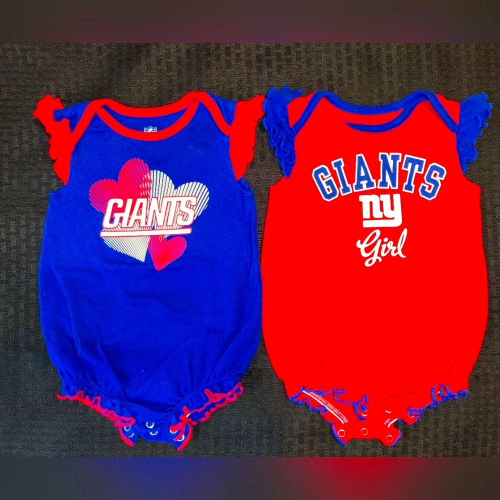 2 New York Giants baby girl onesies, size 3-6m